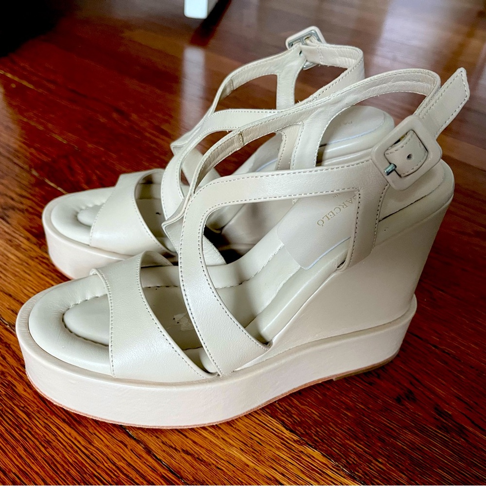 Paloma Barceló Cream Leather Wedge Sandals